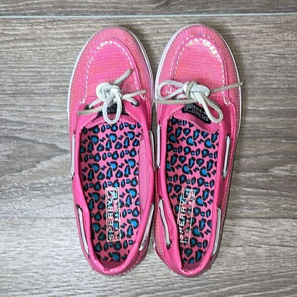 Sperry Top Sider Bahama One Eye Big Girl Sz 5M Pink Sequin Slip On Boat Shoe - Picture 5 of 10